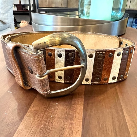Leather Studded Striped Belt main image 4